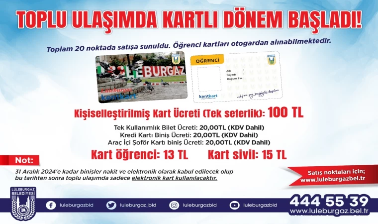 Lüleburgaz’da toplu ulaşımda elektronik kart dönemi başladı