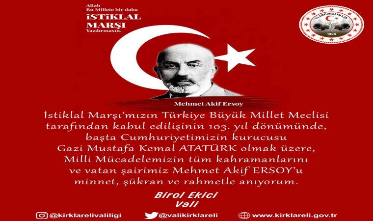 Vali Birol Ekici'den Mesaj