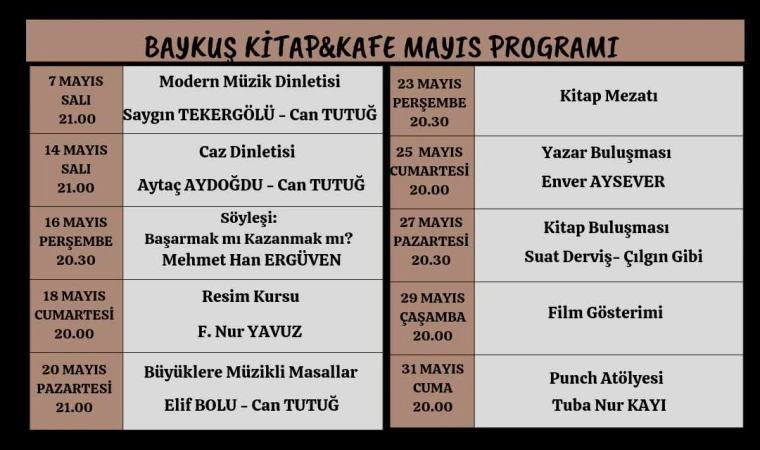 Baykuş Kitap Kafe 'den Mayıs Ayı Programı