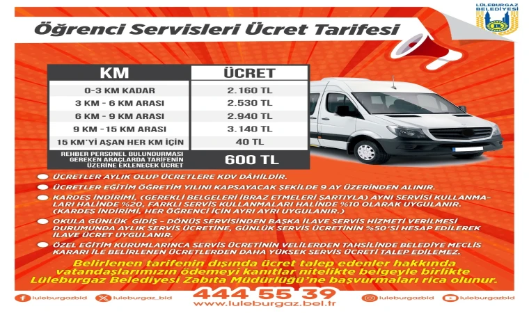 Öğrenci servisleri ücret tarifesi belirlendi