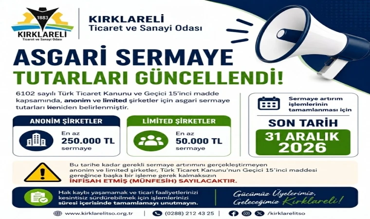 “Üyelerimizin Sermaye Artırım İşlemlerini 31 Aralık 2026’dan Önce Tamamlamaları Büyük Önem Taşımaktadır”