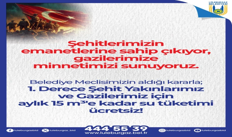 Lüleburgaz’da şehit yakınları ve gazilere ücretsiz su desteği!